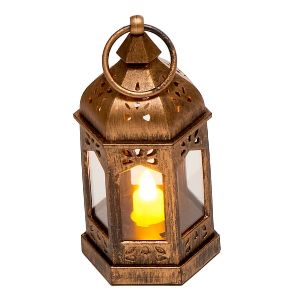 Kynttilälyhtysetti, 12 kappaletta, 6.5x6.5x12.8 cm, pronssi, LED-liekitön
