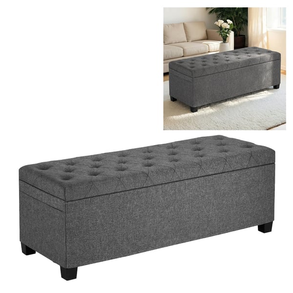 Opbevaringsbænk med siddeplads, 110x40x40 cm, grå, polstret med linned, opbevaringsfunktion Opbevaringsbænk med siddeplads, 110x40x40 cm, grå, polstret med linned, opbevaringsfunktion