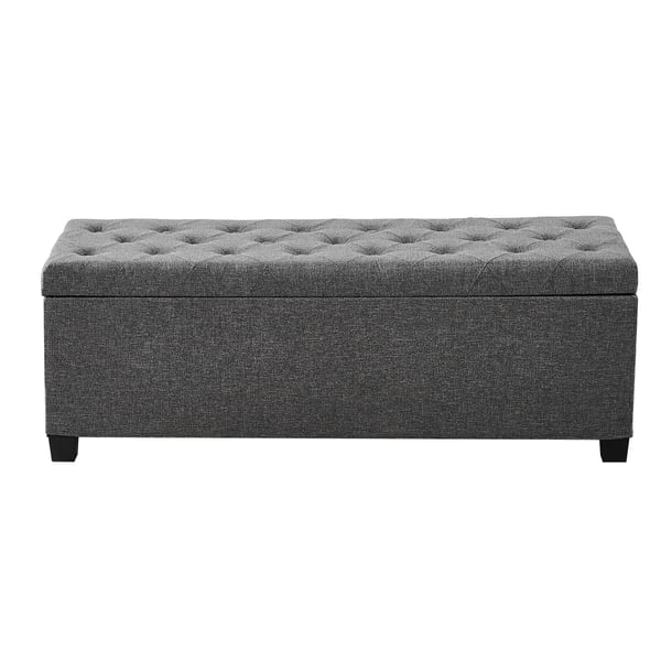Opbevaringsbænk med siddeplads, 110x40x40 cm, grå, polstret med linned, opbevaringsfunktion