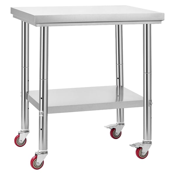 Rustfrit stål bord, 60x76x85 cm, justerbar underhylde, sølv