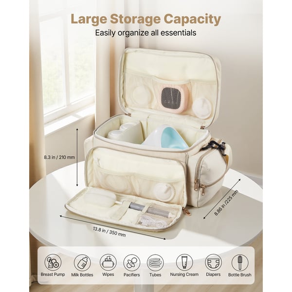 Brystpumpe Taske, 35x25.5x21 cm, Beige, Vandtæt måtteopbevaring