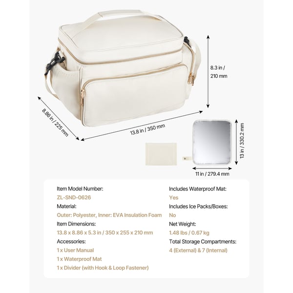 Brystpumpe Taske, 35x25.5x21 cm, Beige, Vandtæt måtteopbevaring
