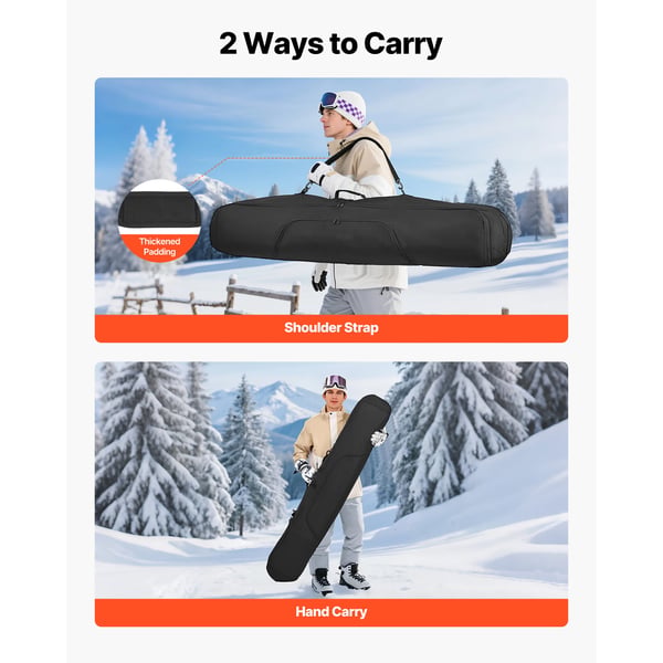 Snowboardtaske 165 cm Polstret Vandtæt Sort