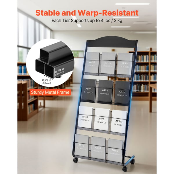 Brochure Display Rack, 64,5x36x146,5 cm, Sort, Metal