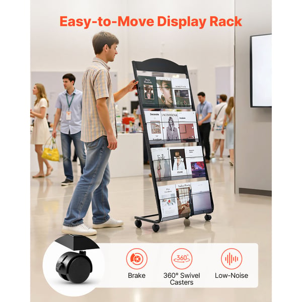 Brochure Display Rack, 64,5x36x146,5 cm, Sort, Metal