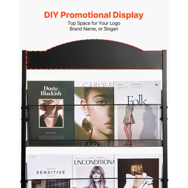 Brochure Display Rack, 64,5x36x146,5 cm, Sort, Metal