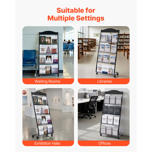 Brochure Display Rack, 64,5x36x146,5 cm, Sort, Metal