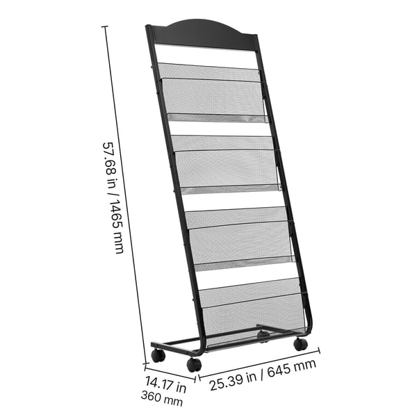 Brochure Display Rack, 64,5x36x146,5 cm, Sort, Metal