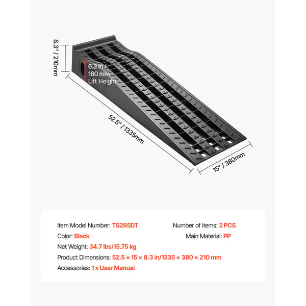 Bilramper, 133.5x38x21 cm, Svart, Extra robust