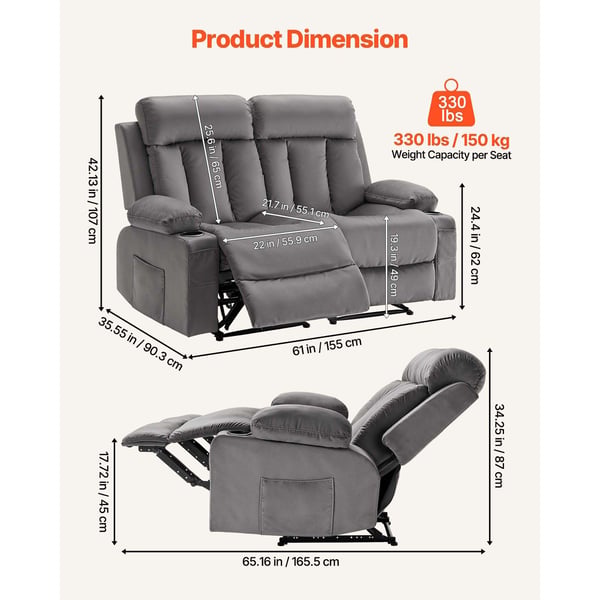 Loveseat-lepotuolisohva, 90,3x165,5x87 cm, harmaa, sametti