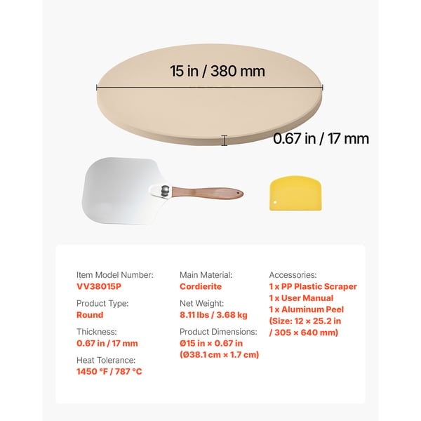 Pizzasten, 38.1x38.1x1.7 cm, Beige, Cordierit