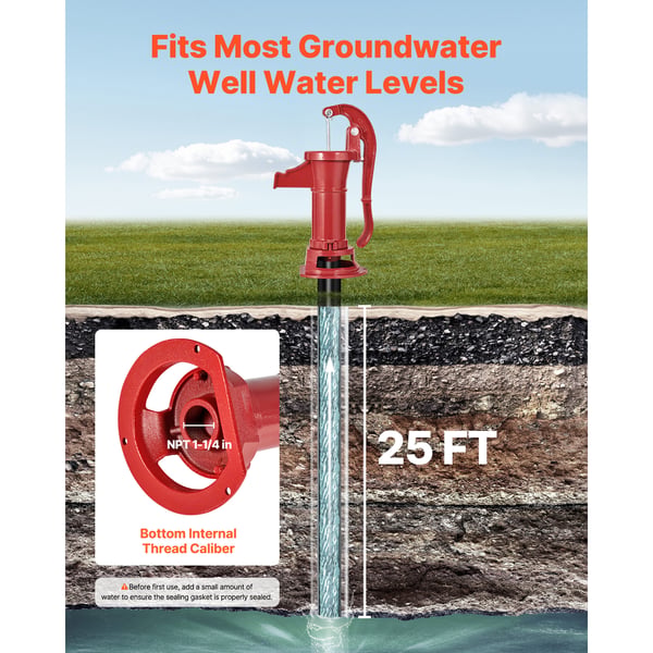 Handpump för vatten, 23x18x40 cm, Röd, Gjutjärn
