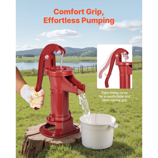 Handpump för vatten, 23x18x40 cm, Röd, Gjutjärn