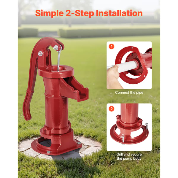 Handpump för vatten, 23x18x40 cm, Röd, Gjutjärn