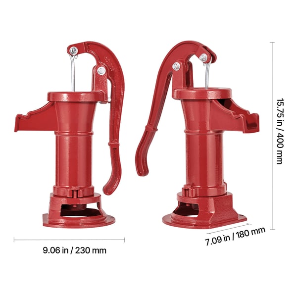 Handpump för vatten, 23x18x40 cm, Röd, Gjutjärn