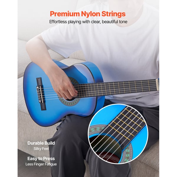 Klassisk guitar 78 cm blå, træ, startpakke