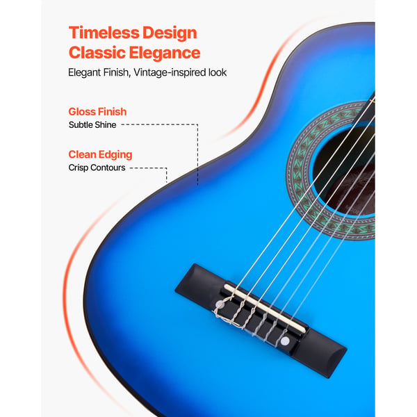 Klassisk guitar 78 cm blå, træ, startpakke