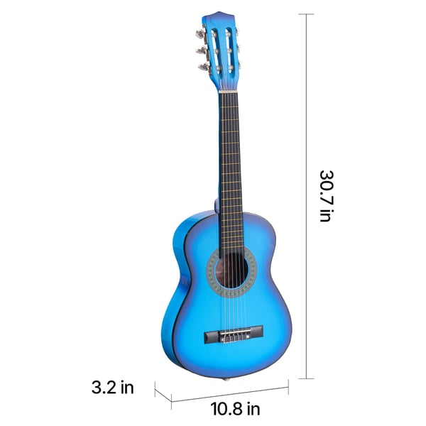 Klassisk guitar 78 cm blå, træ, startpakke