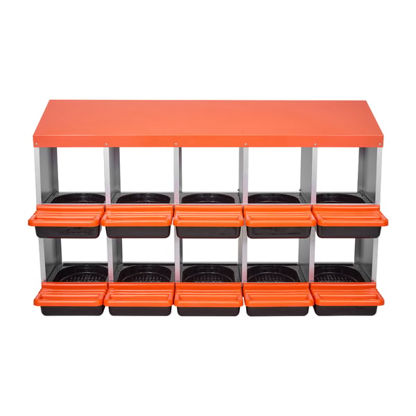 Kananpesälaatikko, 10 lokeroa, 132x52,5x79 cm, oranssi, metalli