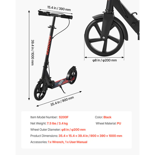 Sparkcykel, 90x38x100 cm, Svart, Justerbart styre