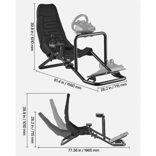 Rattstativ för racing, 196,6x71,5x72,9 cm, svart, simulatorsittbrunn