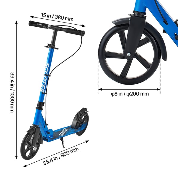Sparkcykel, 90x38x100 cm, Svart+Blå, Justerbart Styre