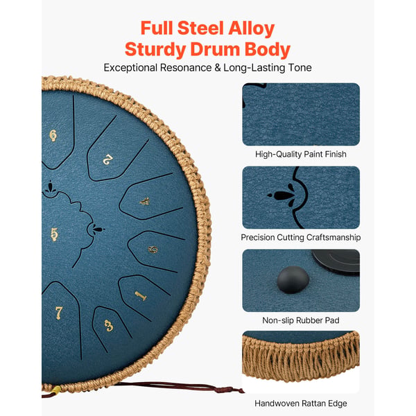 Steel Tongue Drum, 30,5x30,5x15 cm, Marinblå, Stål
