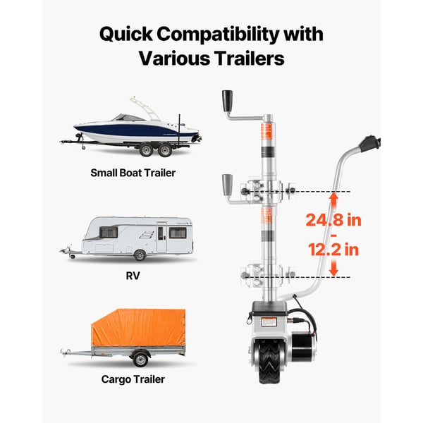 Elektrisk trailerdolly, 670x390x790 mm, 31-63 cm justerbar klemmhøjde, motoriseret