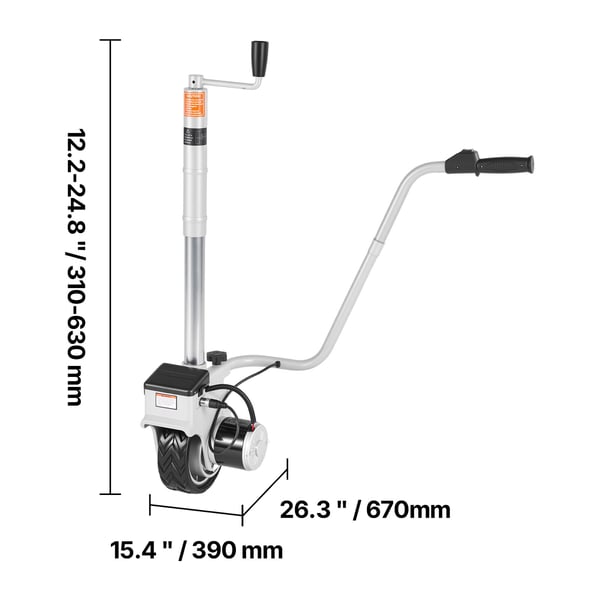 Elektrisk trailerdolly, 670x390x790 mm, 31-63 cm justerbar klemmhøjde, motoriseret