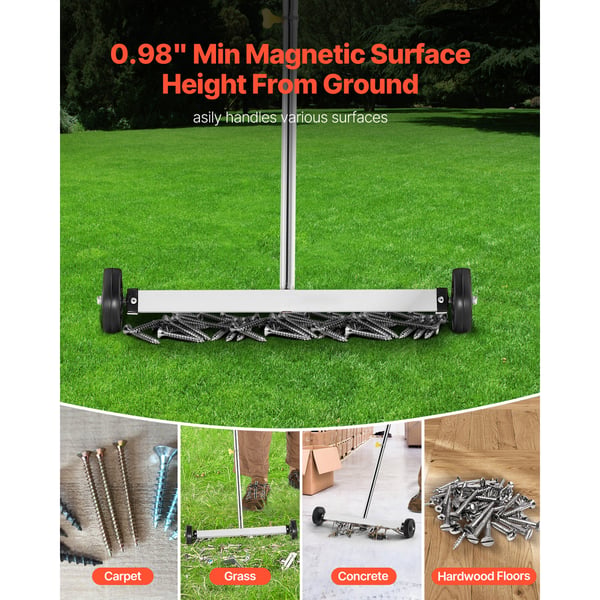 Magnetisk sop, 43x75x1040 cm, Justerbart handtag, Aluminium