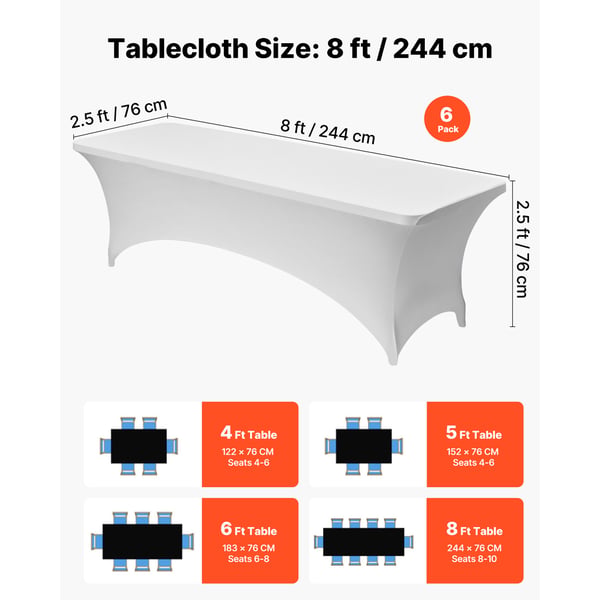 Bordduksset, 244x76x76 cm, Vit, Spandex