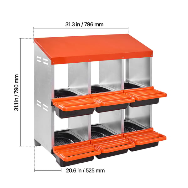 Hönsrede, 6 fack, 79,6x52,5x79 cm, Orange, Metall