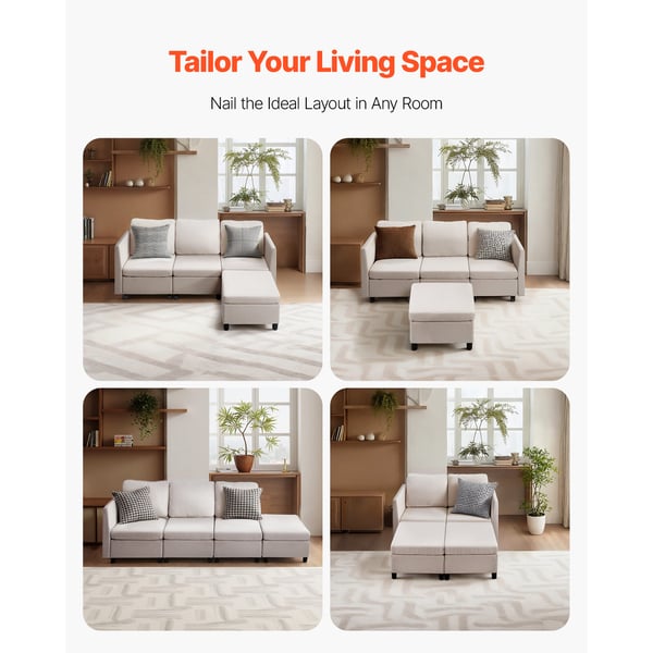 Sektionssoffa, Modulär 3-sits soffa med förvaring, 199x69x68 cm, Beige