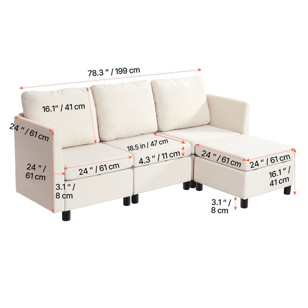 Sektionssoffa, Modulär 3-sits soffa med förvaring, 199x69x68 cm, Beige
