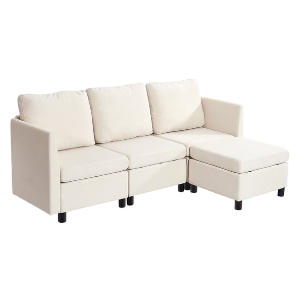 Sektionssoffa, Modulär 3-sits soffa med förvaring, 199x69x68 cm, Beige