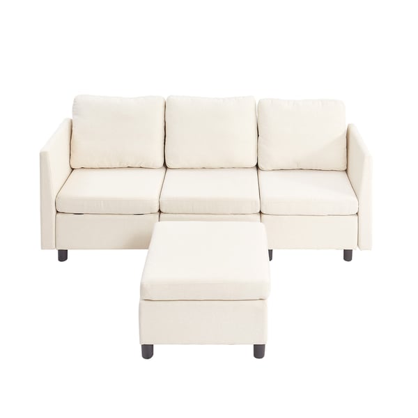 Sektionssoffa, Modulär 3-sits soffa med förvaring, 199x69x68 cm, Beige