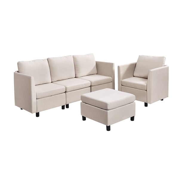 Sektionssofa, Modulopbygget 5-personers med skjult opbevaring, 199x69x68 cm, Beige