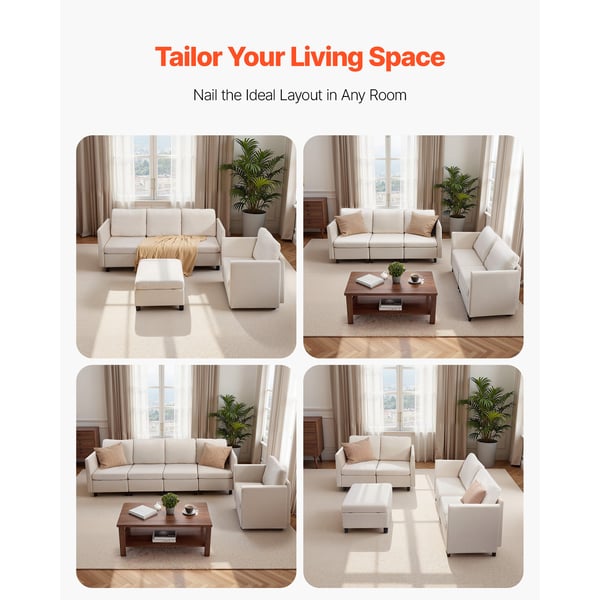 Sektionssofa, Modulopbygget 5-personers med skjult opbevaring, 199x69x68 cm, Beige