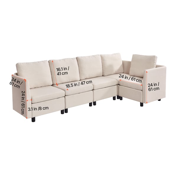 Sektionssofa, Modulopbygget 5-personers med skjult opbevaring, 199x69x68 cm, Beige