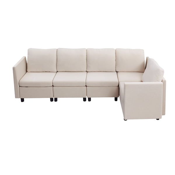 Sektionssofa, Modulopbygget 5-personers med skjult opbevaring, 199x69x68 cm, Beige