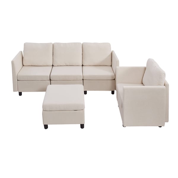 Sektionssofa, Modulopbygget 5-personers med skjult opbevaring, 199x69x68 cm, Beige