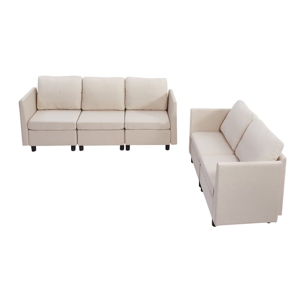 Sektionssofa, Modulopbygget 5-personers med skjult opbevaring, 199x69x68 cm, Beige