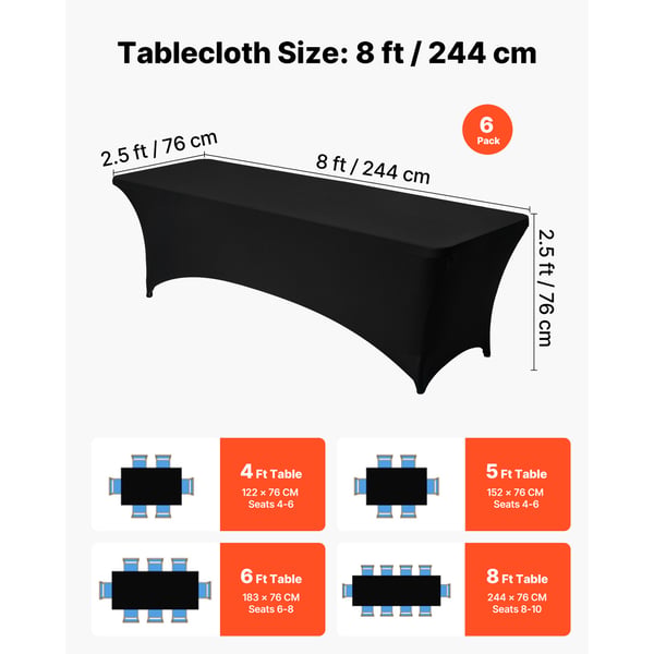 Bordsdukset, 244x76x76 cm, Svart, Spandex