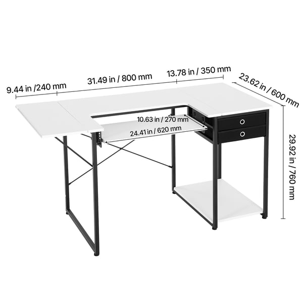 Sybord, 139,5x60x76 cm, Vit, Fällbar Förvaring i Stål