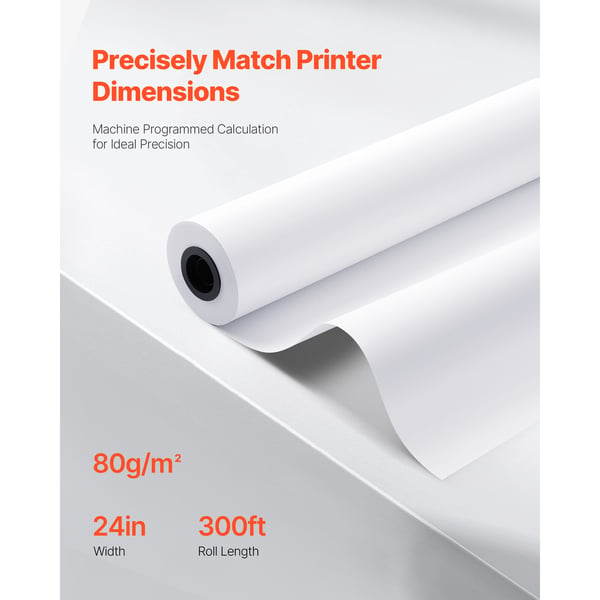 Bredformat papiruller, 609,6x9140 cm, Klarhvid, 80 g/m², Træmasse