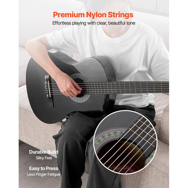 Klassisk guitar 78 cm sort, basswood, startpakke
