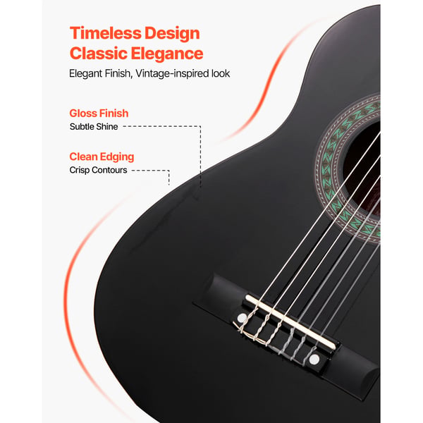 Klassisk guitar 78 cm sort, basswood, startpakke