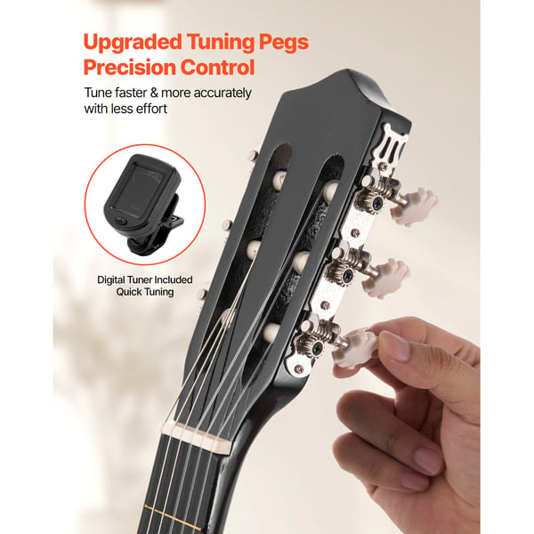 Klassisk guitar 96 cm sort, basswood, startpakke
