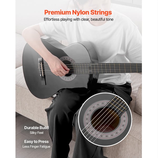 Klassisk guitar 96 cm sort, basswood, startpakke