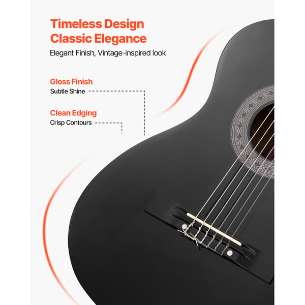 Klassisk guitar 96 cm sort, basswood, startpakke